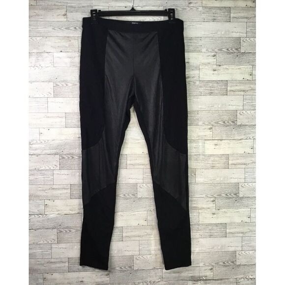 Guess Faux Leather Panel Leggings Women's Size XL Black Stretch High‎ Waist - Picture 2 of 9